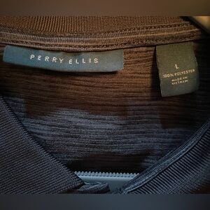 Perry Ellis as L gray/black stripe collared polo t-shirt